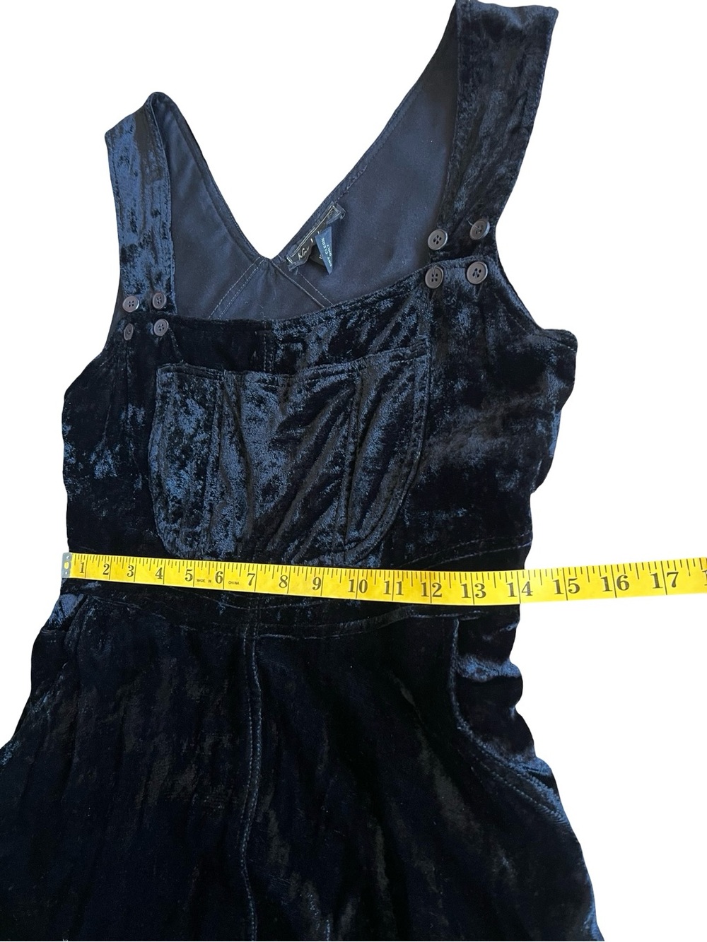 VTG 90s Black Velvet Pinafore Overall Sz S Dress Whimsigoth Goth Grunge Retro - Picture 11 of 12